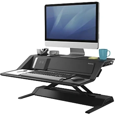 Image of Fellowes Lotus DX Deluxe Height Adjustable Sit Stand Workstation, Black, 8081001