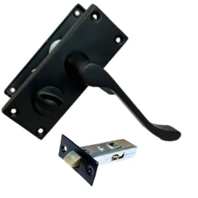Image of Door Handles, Handles Internal for Interior Doors, Handle Sets Victorian Scroll Matt Black Lever Latch Set (Privacy Lock) 2Pcs