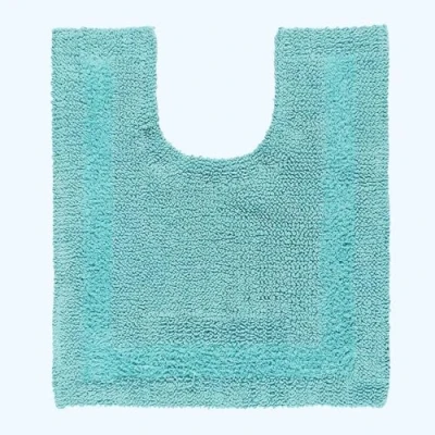 Image of HOMESCAPES Toilet Mat, Luxury 1600gsm Extra Soft 100% Cotton, Reversible Bathroom Mats Non Slip, Washable, Super Absorbent, Quick Dry, Aqua Blue Pedestal Rug for Toilet, 50 x 55 cm