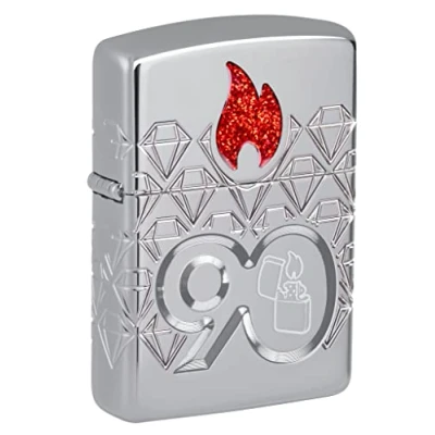 Image of Original Zippo Armor Case 90th Anniversary Collectible 2022&quot; 60006190 Limited to 3000 Pieces, Deep Engraved on 8 Sides, with Epoxy Glitter Inlay, in Gift Box