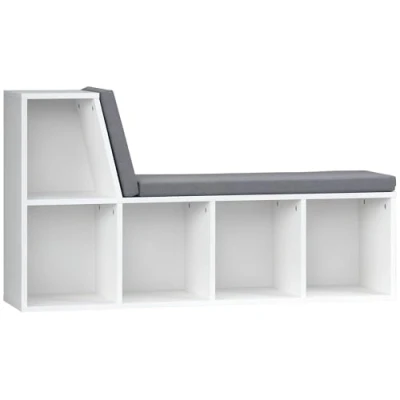 Image of HOMCOM Bookcase Storage Shelf with Cushioned Reading Seat, Bookshelf Cabinet for Study Living Room, White