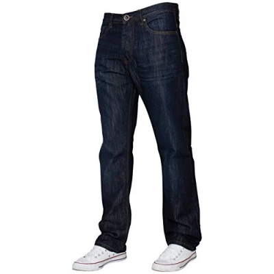 Image of New Mens Enzo Regular Fit Straight Denim Blue Jeans Pants All Waist Sizes Indigo 38 W X34L