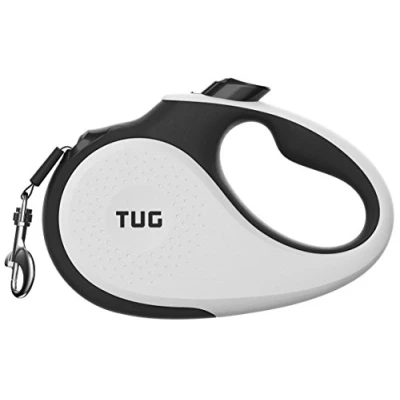 Image of TUG 360 Tangle Free Retractable Dog Lead for Up to 50 kg Dogs 5 m Strong Nylon Tape One Handed Brake, Pause, Lock (Large, White)
