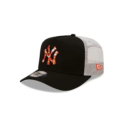 Image of New Era York Yankees MLB Seasonal Infill Black A Frame Adjustable Trucker Cap One Size