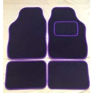 Image of UNIVERSAL CAR FLOOR MATS BLACK WITH PURPLE TRIM 4 PIECE SET
