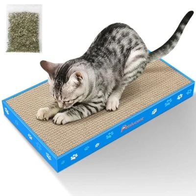 Image of Petslucent Cat Scratching Board, Corrugate Scratcher for Indoor Cats with Box, Scratch Pad Catnip, Cardboard Double Sided Usability (1PCS)