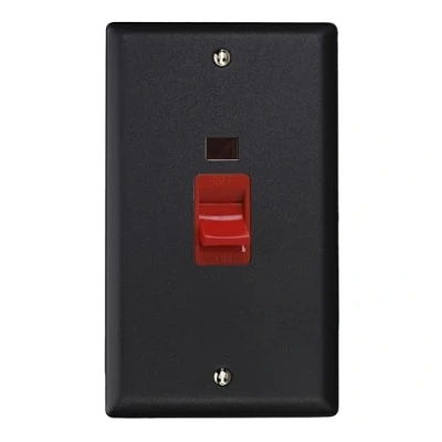 Image of Varilight XY45N.MB Urban Matt Black 45A DP Cooker Switch Vertical Twin Plate + Neon
