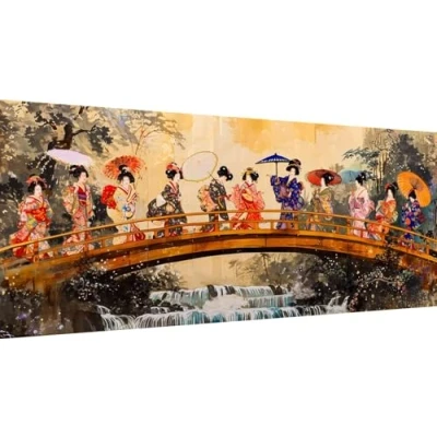 Image of Japanese Woman Diamond Art Kits Adults Large Bridge Painting Kit DIY for Kids Full Drill Gem Rhinestone Embroidery Crystal Arts and Crafts, Home Wall Decor 150x60cm