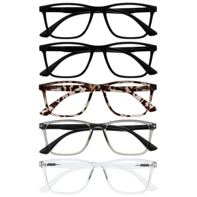 Image of OPULIZE NYX Blue Light Blocking Reading Glasses Anti Glare Computer and Gaming Eyewear 5 Pack UV Eyestrain Protection Rectangular Frame Black Brown Grey Clear Men Women + 1.50