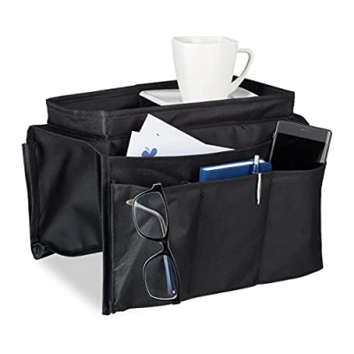 Image of Relaxdays 6 Pocket Sofa Chair Couch Armrest Organiser Tray, Leather