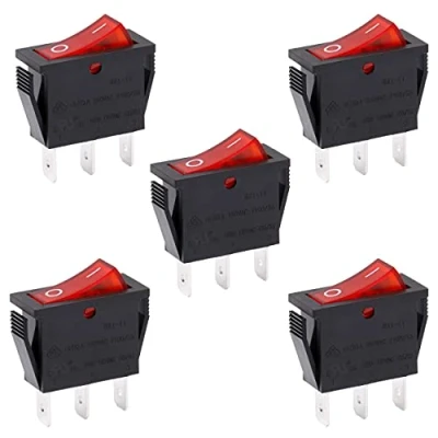 Image of Heschen Rocker Switch ON OFF SPST 3 Terminals Red Light 16A 250VAC 5Pack