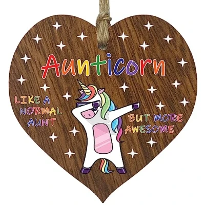 Image of Auntie Birthday Gift for Her Aunticorn Wooden Heart Plaques, Dark Wood Sign Keepsake, Funny Aunty Happy Plaque Gifts Unicorn Awesome Aunt Present from Nephew or Niece
