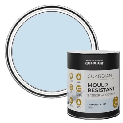 Image of Rust Oleum Blue Guardian Mould Resistant Interior Wood Paint in Satin Finish Powder 750ml