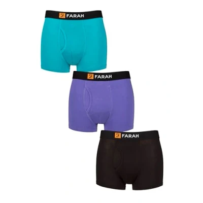 Image of Mens 3 Pack Farah Bamboo Fitted Keyhole Trunks Black / Purple L