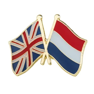Image of United Kingdom (Union Jack) &amp; Netherlands Friendship National Flag Metal Enamel Pin Badge