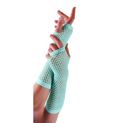 Image of Crazy Chick New Long Fishnet Gloves Assorted Colours Fingerless Gloves, Party Fancy Dress Tutu, Neon (Light Blue)