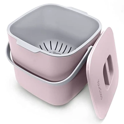 Image of YourCasa® Kitchen food waste bin with Lid Recycling compost 7 Liters Countertop Composter for Organic Dishwasher Safe Odour Proof Removable Sieve caddy (rose)