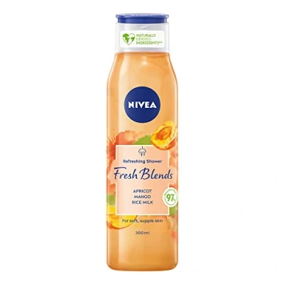 Image of NIVEA Fresh Blends Apricot Shower Gel (300ml), Scented Women&#039;s Gel, Vegan Made with Natural and Mango Juice, Plant Based Milk