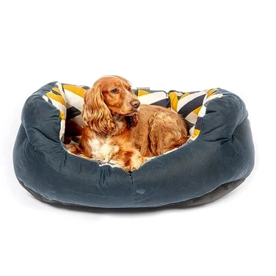 Image of Danish Design Retreat Eco Wellness Navy Scandi Inspired Geo Tile Recycled Memory Foam Dog/Puppy Bed Large 40 Inch