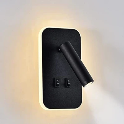 Image of uksunvi LED Wall Mounted Lamp,Bedside Reading Light,12W Lamp, Adjustable Spotlight （3W +9W 3000K Warm Light） (Black Rectangle)