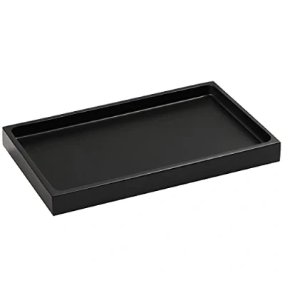 Image of Luxspire Bathroom Vanity Tray, Resin Dresser Jewelry Ring Dish Tank Storage Kitchen Sink Countertop Organizer Plate Holder for Perfume Candles Soap Towel Plant Accessories, M, Matte Black