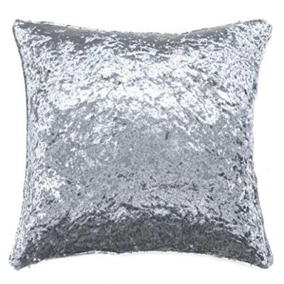 Image of Red Rainbow Plain Crushed Velvet Piped Cushion Cover (18&quot; x 18&quot;, Grey/silver)