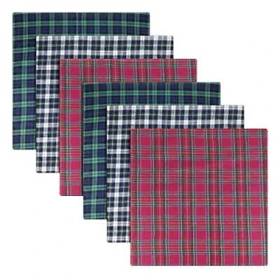 Image of Warwick &amp; Vance Pack Of 6 Mens/Gentlemens Tartan Handkerchiefs, Blue, Green Red, 100% Cotton, 40 x 40cm