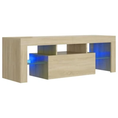Image of vidaXL Modern TV Cabinet with LED Lights Sonoma Oak Coloured, Engineered Wood Material, Perfect for DVD Player and Game Console, 120x35x40cm dimensions