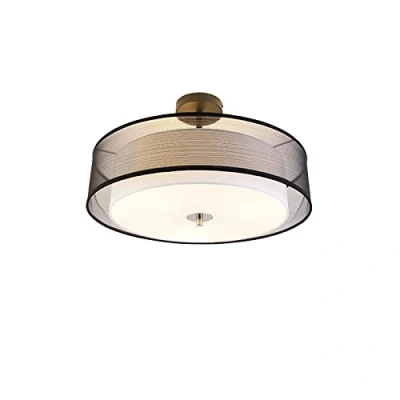 Image of Qazqa Modern Ceiling Lamp I Flush light black and white 50 cm 3 Drum Duo Suitable for LED E27 Fabric Living room Kitchen Be