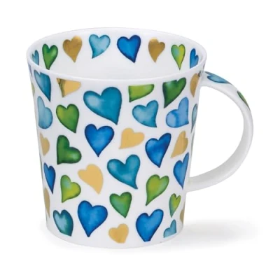 Image of Dunoon Lomond Fine Bone China Mug Design Love Hearts Blue with Gold Detailing
