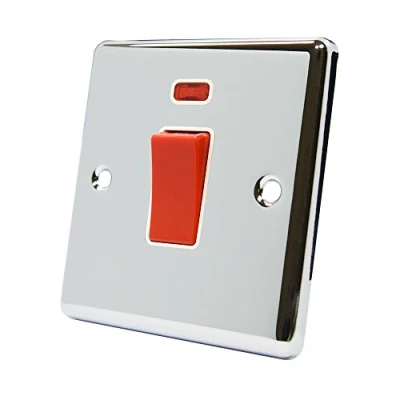 Image of AET CPCCSWWH Polished Chrome Classical 45A White Insert 1 Gang Plate 45 Amp DP Cooker Switch w/Neon Indicator