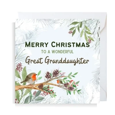 Image of Second Ave Great Granddaughter Christmas Robin Square Xmas Holiday Festive Greetings Card