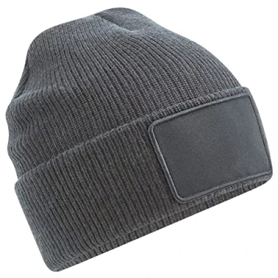 Image of Beechfield Removable Patch Thinsulate™ Cuffed Beanie Soft Touch Acrylic Yarn Graphite Grey