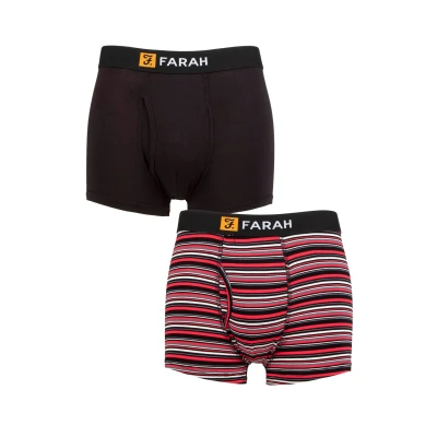 Image of Mens 2 Pack Farah Classic Striped and Plain Bamboo Keyhole Trunks Black/Red M