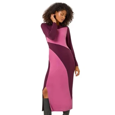 Image of Dusk Womens Colour Block Stripe Stretch Midi Dress Pink Size 16 UK