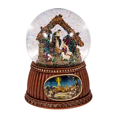 Image of Christmas Nativity 100MM Musical Snow Globe Glitterdome Plays Tune O&#039;Holy Night
