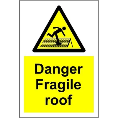 Image of Danger fragile roof safety sign 1.2mm Rigid plastic 400mm x 300mm