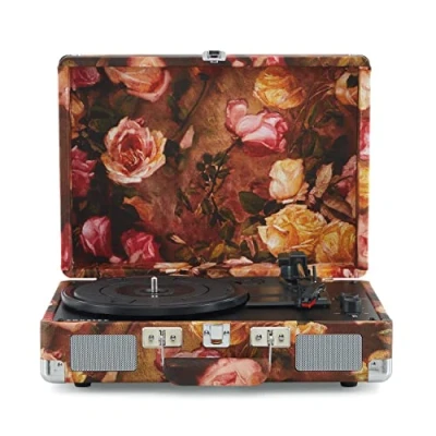 Image of Crosley Cruiser Plus Portable Turntable Bluetooth Record Player, 3 Speed Suitcase Vinyl Home Turntables for Records, Built in Stereo Speakers &amp; Receiver, AUX Input, Floral