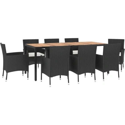 Image of vidaXL 9 Piece Garden Dining Set with Cushions Black Poly Rattan
