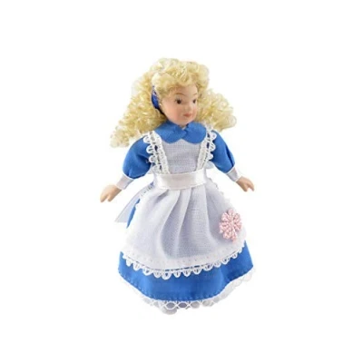 Image of Melody Jane Dolls House Little Girl in Alice Wonderland Dress 1:12 Porcelain People