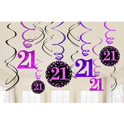 Image of (PKT) Adult Pink Celebration 21st Birthday Swirl Decorations