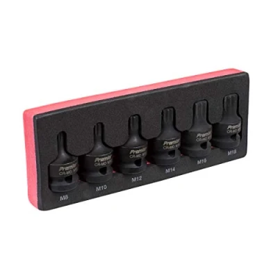 Image of Sealey Premier Impact Spline Socket Bit Set 6pc 1/2&quot;Sq Drive