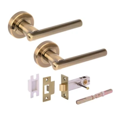 Image of HANDLEZONE® Solus Privacy Lever On Round Rose Door Handles, with Latch, for Bathroom, Toilet, WC Doors, 1 Set Antique Bronze