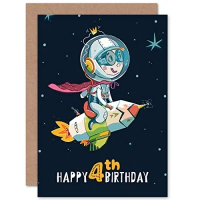 Image of Wee Blue Coo Space Rocket Astronaut Birthday 4th Greetings Card