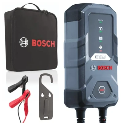 Image of Bosch C10 Car Battery Charger, 3.5 Amps, with Trickle Function For 12V Lead acid, AGM, GEL, EFB and VRLA Batteries, Comes a UK Style Plug