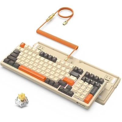 Image of ATTACK SHARK K98 Wired Hot swap Gaming Keyboard RGB Illumination with Detachable Metal Coiled USB C Cable,Mechanical Customized Linear Yellow Switch,Programmable Driver,100 keys for Mac/Win（Shimmer）