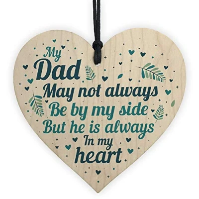 Image of RED OCEAN Dad Father Memorial Plaques In Memory Handmade Wooden Heart Sign Ornament Christmas Bauble Gifts
