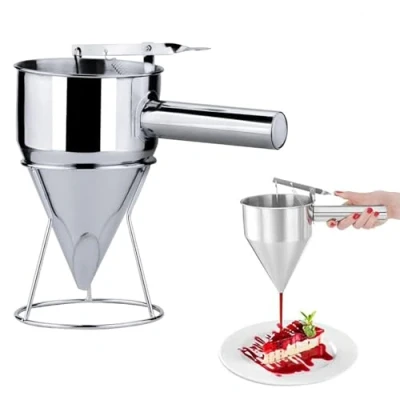 Image of DEWIN Piston Funnel, Dough Dispenser Gravy Funnel Sauce Gun Stainless Steel Baking with Rack for Home Kitchen Bakery Use