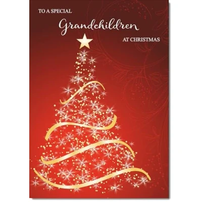 Image of doodlecards Grandchildren Christmas Card Red Abstract Tree Medium Size for with Plain Envelope