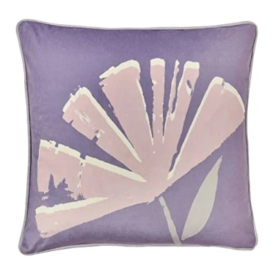 Image of Fusion Lilac Purple Cushion (43 x 43cm) Soft Velvet with Filling Included Purple/Pink Floral Piped Edge Cushions Covers Included/Cushion Insert For Bedroom/Living Room